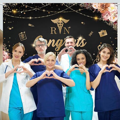 MEHOFOND Congrats Nurse Banner RN Graduation Party Decorations Class of 2025 Floral Black and Red Nursing School Photo Booth Props 5.9x3.6ft in Saudi Arabia