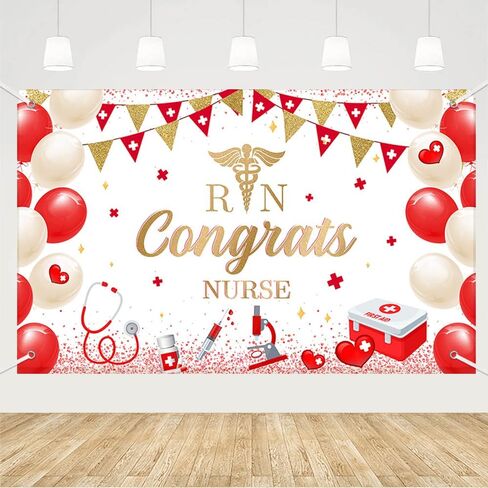 MEHOFOND Congrats Nurse Banner RN Graduation Party Decorations Class of 2025 Floral Black and Red Nursing School Photo Booth Props 5.9x3.6ft in Saudi Arabia