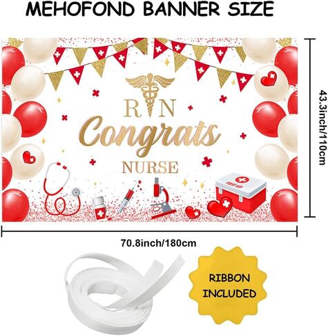MEHOFOND Congrats Nurse Banner RN Graduation Party Decorations Class of 2025 Floral Black and Red Nursing School Photo Booth Props 5.9x3.6ft in Saudi Arabia