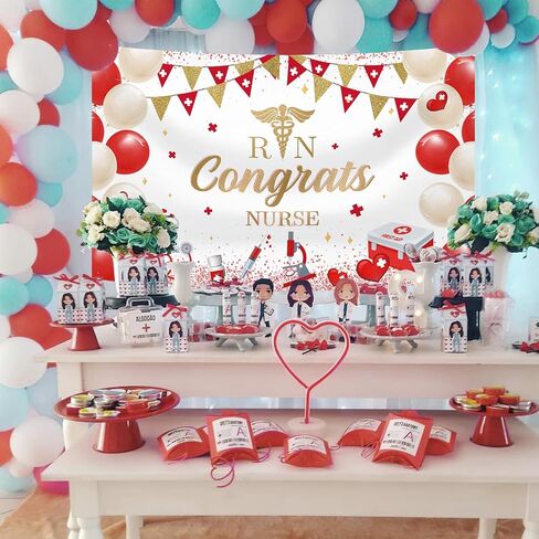 MEHOFOND Congrats Nurse Banner RN Graduation Party Decorations Class of 2025 Floral Black and Red Nursing School Photo Booth Props 5.9x3.6ft in Saudi Arabia