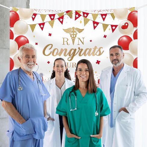 MEHOFOND Congrats Nurse Banner RN Graduation Party Decorations Class of 2025 Floral Black and Red Nursing School Photo Booth Props 5.9x3.6ft in Saudi Arabia