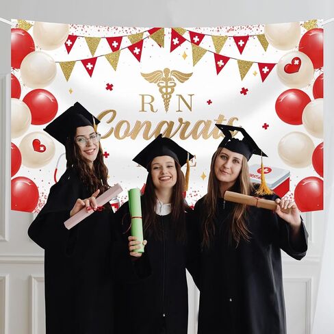 MEHOFOND Congrats Nurse Banner RN Graduation Party Decorations Class of 2025 Floral Black and Red Nursing School Photo Booth Props 5.9x3.6ft in Saudi Arabia
