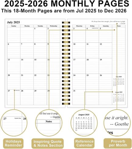 Monthly Planner 2025-2026 - Monthly Calendar from July 2025 to December 2026, 2025-2026 Monthly Planner with Inner Pocket, Elastic Band, 5.8" x 8.5", Green Leaf in Kuwait