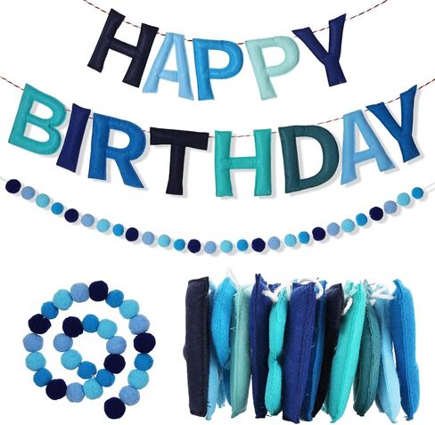 3Pcs 118 Inch Pre-Strung Happy Birthday Felt Banner - Felt Ball Garland -Pastel Birthday Banner with Bow Party Decorations Party Garland for Wall Decoration in Saudi Arabia