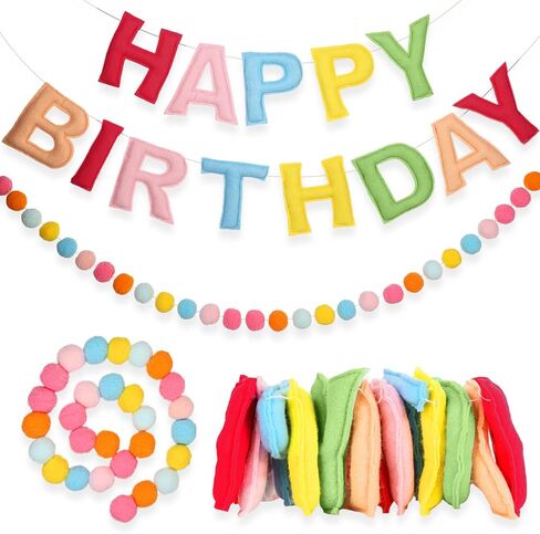 3pcs 118 بوصة عيد ميلاد سعيد لافتة عيد ميلاد سعيد -شعرت بالكرة -لافتة عيد ميلاد باستيل مع زخارف القوس حفلة إكليل لزخرفة الجدار in Kuwait