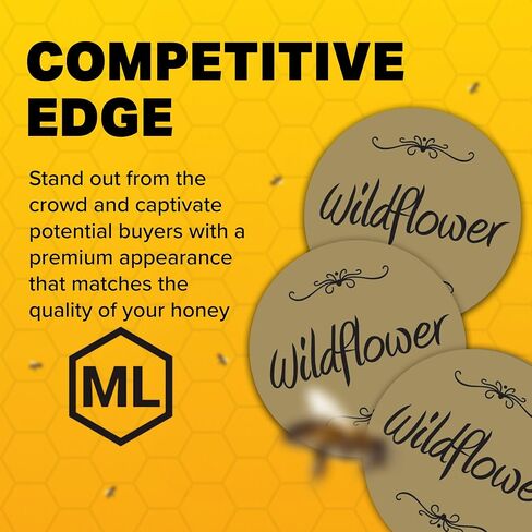 Mann Lake Gold Foil Honey Jar Labels, Multi-Surface Applicable, Easy-to-Apply, Boost Honey Sales, 250 Premium Raw & Unfiltered Labels (1-1/4 inch) in Saudi Arabia