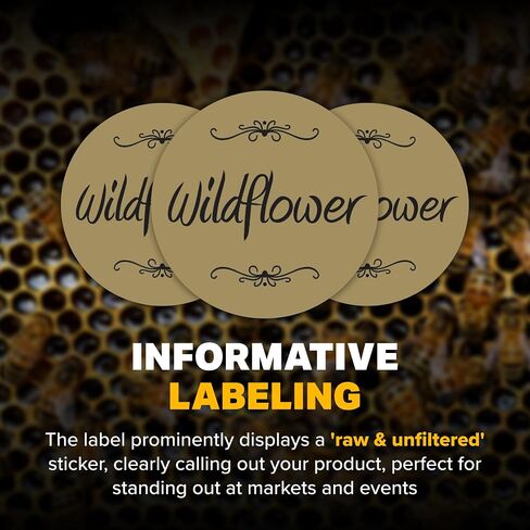 Mann Lake Gold Foil Honey Jar Labels, Multi-Surface Applicable, Easy-to-Apply, Boost Honey Sales, 250 Premium Raw & Unfiltered Labels (1-1/4 inch) in Saudi Arabia