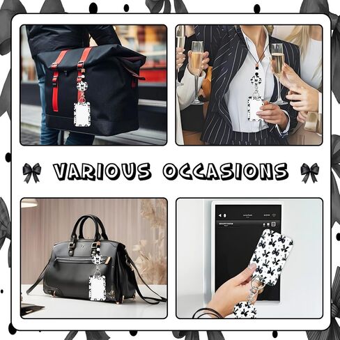 Black Bows Lanyards with ID Badges, Bow Ties Name Badges Holder with Neck Breakaway Lanyard Detachable Keychain Beaded for Teacher Nurse Office Student Decor Gifts in Saudi Arabia