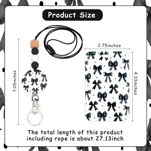 Black Bows Lanyards with ID Badges, Bow Ties Name Badges Holder with Neck Breakaway Lanyard Detachable Keychain Beaded for Teacher Nurse Office Student Decor Gifts in Saudi Arabia