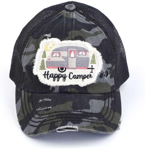 C.C ذيل حصان متقاطع فوضوي الكعك Ponycaps قبعة بيسبول أبي سائق شاحنة قبعة شبكية (البقرة المتعثرة الطباعة السوداء) in Kuwait