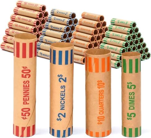 Preformed Coin Wrappers Rolls, 128pcs (Quarters, Pennies, Nickels, Dimes), Fits Coin Sorters and Hand-Filling in Saudi Arabia