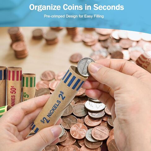 Preformed Coin Wrappers Rolls, 128pcs (Quarters, Pennies, Nickels, Dimes), Fits Coin Sorters and Hand-Filling in Saudi Arabia