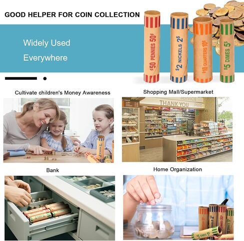 Preformed Coin Wrappers Rolls, 128pcs (Quarters, Pennies, Nickels, Dimes), Fits Coin Sorters and Hand-Filling in Saudi Arabia