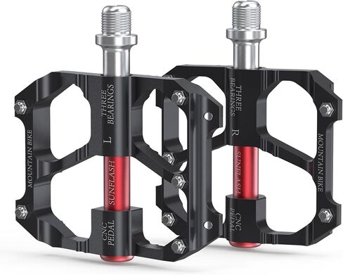 Mountain Bike Pedals Aluminum Alloy Lightweight MTB Bicycle Pedals Flat for Mountain Bike MTB BMX 9/16" Axle, Three Bearing Platform Pedals Silver Black in Saudi Arabia