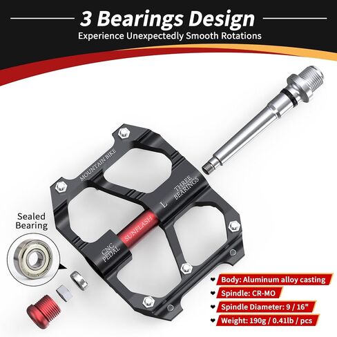 Mountain Bike Pedals Aluminum Alloy Lightweight MTB Bicycle Pedals Flat for Mountain Bike MTB BMX 9/16" Axle, Three Bearing Platform Pedals Silver Black in Saudi Arabia