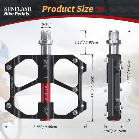 Mountain Bike Pedals Aluminum Alloy Lightweight MTB Bicycle Pedals Flat for Mountain Bike MTB BMX 9/16" Axle, Three Bearing Platform Pedals Silver Black in Saudi Arabia