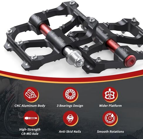 Mountain Bike Pedals Aluminum Alloy Lightweight MTB Bicycle Pedals Flat for Mountain Bike MTB BMX 9/16" Axle, Three Bearing Platform Pedals Silver Black in Saudi Arabia