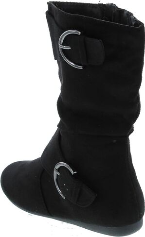 Link Klein-70k Girl's Kid's Faux Suede Two Buckle Zipper Flat Heel Mid Calf Slouchy Boot Shoes (4 B(M) US, Brown) … in Saudi Arabia