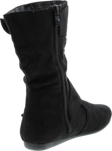 Link Klein-70k Girl's Kid's Faux Suede Two Buckle Zipper Flat Heel Mid Calf Slouchy Boot Shoes (4 B(M) US, Brown) … in Saudi Arabia
