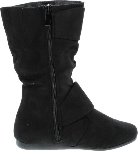 Link Klein-70k Girl's Kid's Faux Suede Two Buckle Zipper Flat Heel Mid Calf Slouchy Boot Shoes (4 B(M) US, Brown) … in Saudi Arabia