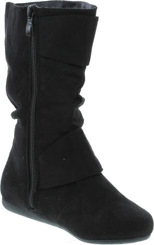 Link Klein-70k Girl's Kid's Faux Suede Two Buckle Zipper Flat Heel Mid Calf Slouchy Boot Shoes (4 B(M) US, Brown) … in Saudi Arabia
