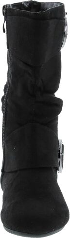 Link Klein-70k Girl's Kid's Faux Suede Two Buckle Zipper Flat Heel Mid Calf Slouchy Boot Shoes (4 B(M) US, Brown) … in Saudi Arabia