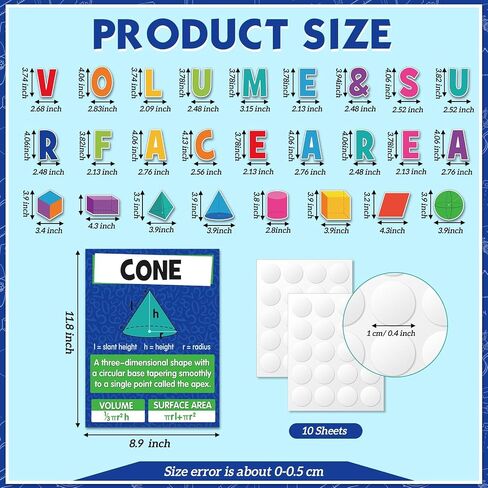 ملصقات الرياضيات التعليمية 38 PCS الحجم ومساحة السطح ملصق هندسة الرياضيات نشرة الرياضيات الفصول الدراسية in Saudi Arabia