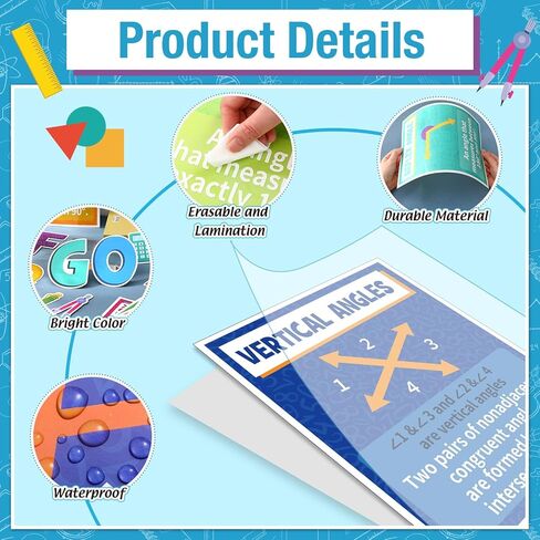 Funrous 38 Pcs Educational Math Posters Volume And Surface Area Formulas Poster Geometry Mathematics Bulletin Board Math Classroom Learn Material for Elementary Middle School Supplies (38, Shape) in Saudi Arabia