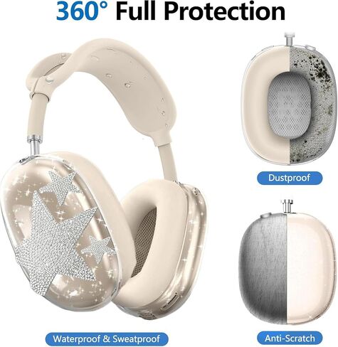 Case Cover for AirPods Max Headphones, Anti-Scratch, Ultra Protective Cover with 4 Pcs Spiders Decoraion Silver&Black for Apple AirPods Max in Saudi Arabia