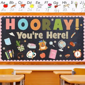 67 Pcs Back to School Bulletin Board Hooray You're Here Decoration Set Retro Groovy Cutouts for Elementary Preschool Back to School Wall Decoration Teachers Supplies