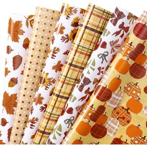RUSPEPA Fall Wrapping Paper Sheets, Autumn Pumpkin, Sunflower, Leaves and Plaid Design Gift Wrap Paper for Thanksgiving, Birthday, Harvest Gifts, 6 Folded Sheets, 19.68 X 27.5 Inch