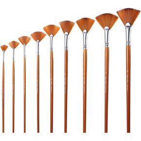 Fan Paint Brush Set, 9 Pcs Professional Artist Acrylic Paint Brushes Set, Oil Painting Brushes, Soft Anti-Shedding Fan Brush with Long Wood Handles for Watercolor Gouache Painting(0/2/4/6/8/10/12/16#)