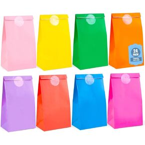 VGOODALL 24PCS Colored Paper Bags, Party Favor Treat Bags with Stickers Goodie 8 Colors for Wedding Birthday Baby Shower 8.7"x 4.7"x 3"
