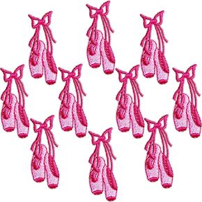 10 Pieces Mini Ballet Shoes Embroidered Patches Cartoon Pink Ballet Dance Iron on Patch for Clothes Dress Jackets Caps DIY Embroidery Repair Patches Sewing Craft Decoration