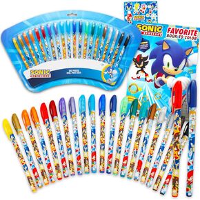 Sonic the Hedgehog Gel Pen Set - Bundle with 20 Gel Pens for Drawing, Doodling, Coloring, Art Plus Coloring Book and Stickers | Sonic Party Favors for Kids, Girls, Boys