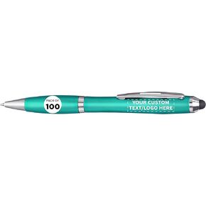 DISCOUNT PROMOS Custom Plastic Stylus Pens Set of 100, Personalized Bulk Pack - Black Ink, Great for Office, School, Business, Tradeshows, Events - Black