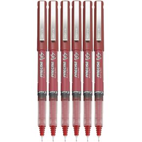 Precise V7 Stick Rolling Ball Pens, Fine Point (.7mm), Black Ink, 6-pk; Bundle with Plastic Reusable Pouch