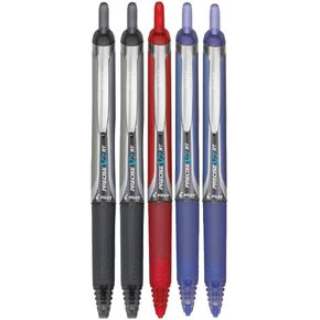 Precise V7 RT Retractable Rolling Ball Pens, Fine Point (.7mm), Black Ink, 6-pk; Premium Comfort Grip, Bundle with Plastic Reusable Pouch