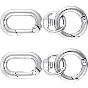 2 Sets Spring Snap Swivel Clips, Double Opening Swivel Clasp with Key Ring, Detachable Metal Key Chain Clip Hooks for Jewelry Clasps, DIY Crafts, Lanyard Making - Silver