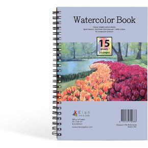 Elan Watercolor Book A5, Italian 100% Cotton Paper, 15 Sheets 300gsm Paper, Watercolor Sketchbook A5, Watercolor Pad Book A5, Art Pad for Painting, Canvas for Watercoloring, Acrylic Paint