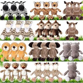 30 Pcs Safari Forest Stuffed Animals Plush Jungle Themed Animals Toys Gift Elephant Giraffe Lion Tiger Monkey Rhinoceros Zebra Tiger Leopard Hippo for Baby Shower Party Favors Decoration