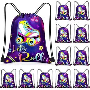 Censen 36 Pcs Roller Skate Party Favor Drawstring Bags Bulk 12 x 10 Inches Skating Goodie Treat Gift Bag for Girl Boy Birthday Party
