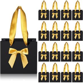 Kolldenn 50 Pcs No DIY Small Gift Bags with Bow Ribbon 4 x 2.7 x 4.5 Inches Mini Paper Thank You Bags Bulk with Handle for Party Favor Wedding Baby Shower Birthday Guests(White and Pink)