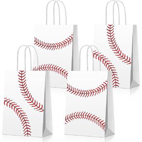 Janlaugh 24 PCS Baseball Party Favor Gift Bags with Handles Tissue Paper Baseball Paper Goodie Snack Candy Treat Bags for Birthday Themed Party Supplies Decorations