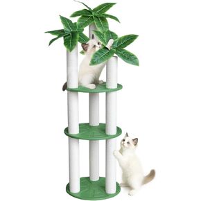 68 inch Waterproof cat Tower, Cylindrical Outdoor cat Tree with Green Leaves,Plastic Board and cat Scratching Post,Used in Catio,Deck,Patio