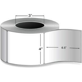 Shield Label Thermal Transfer Labels, 4 x 6.5 Inch, 4 Rolls, 925 Labels Per Roll, 3 Inch Core, Perforated, Thermal Ribbon Required (Not Included), White
