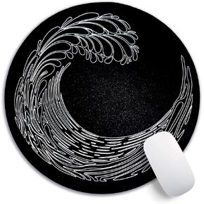 Round Mouse Pad, Black Mouse Mat Design, Washable Mousepad Cloth, Non-Slip Rubber Base Computer Mouse Pads for Wireless Mouse, 8.7×8.7×0.12 inch, 1 Pcs
