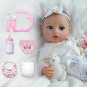 SCOM First Baby Doll Girl - 16 inch Realistic Soft Doll with Accessories, Silicone Real Lifelike Baby with Cloth Body & Vinyl for Kids 3 4 5 6 + Year Old Gifts