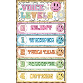 FYSUIMU Voice Level Poster Embroidered Style Smile Face Noise Level Chart Educational Sign Classroom Decoration for Elementary Back to School Teacher Supplies