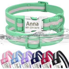 Personalized Waterproof & Reflective Dog Collar with Name Plate,Custom Easy Clean PVC Dog Collar with Buckle Engraved ID Name and Number (M(Width:3/4'', Fit 12.5''-20.0''),Pink)